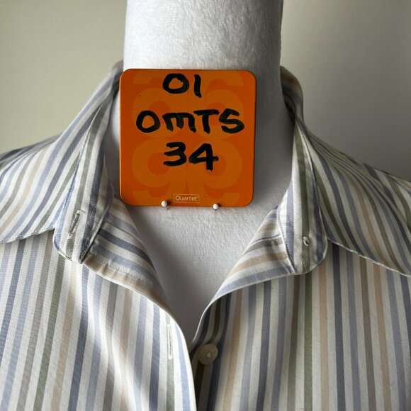 ✨Talbots 100% Cotton Striped Button-Down Shirt 12 | Sage/Blue/Oat Classi… - Picture 11 of 11